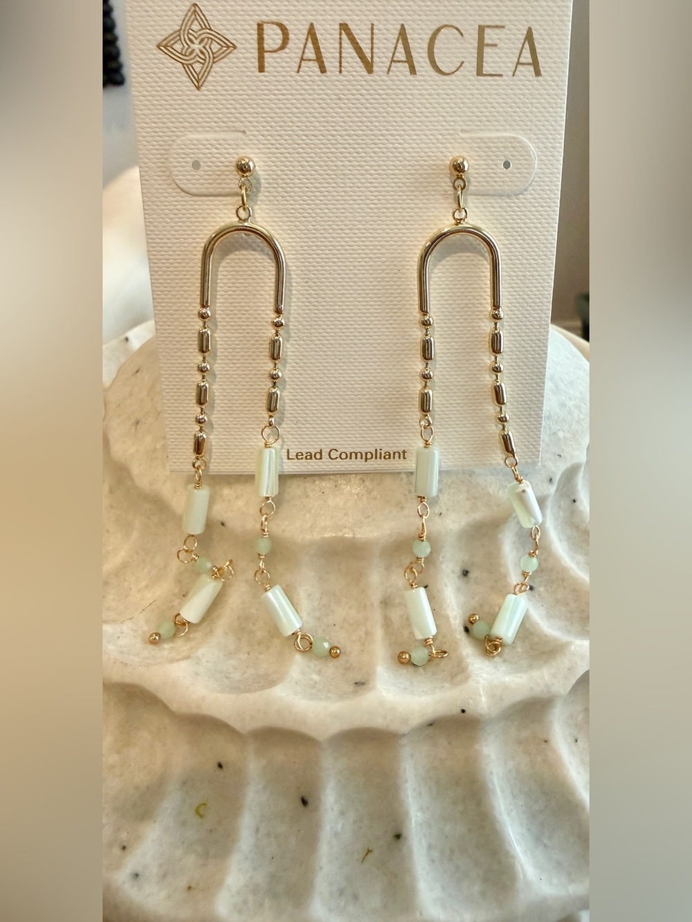 Panacea Gold-Tone Drop Earrings with Cream Beads